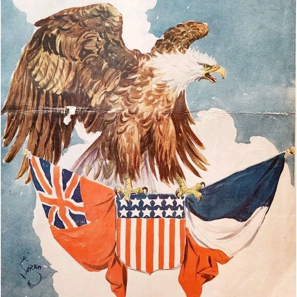 1917 WW1 Bald Eagle Alliance Flags Leslie's Weekly Cover Page Military DWII30 - Picture 1 of 2